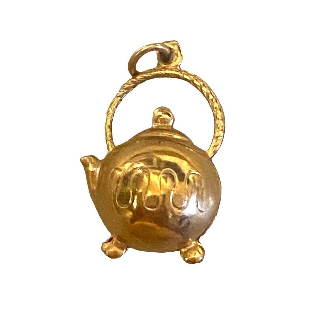 Vintage Gold‎ Toned Puffy Tea pot Kettle Charm Pendant